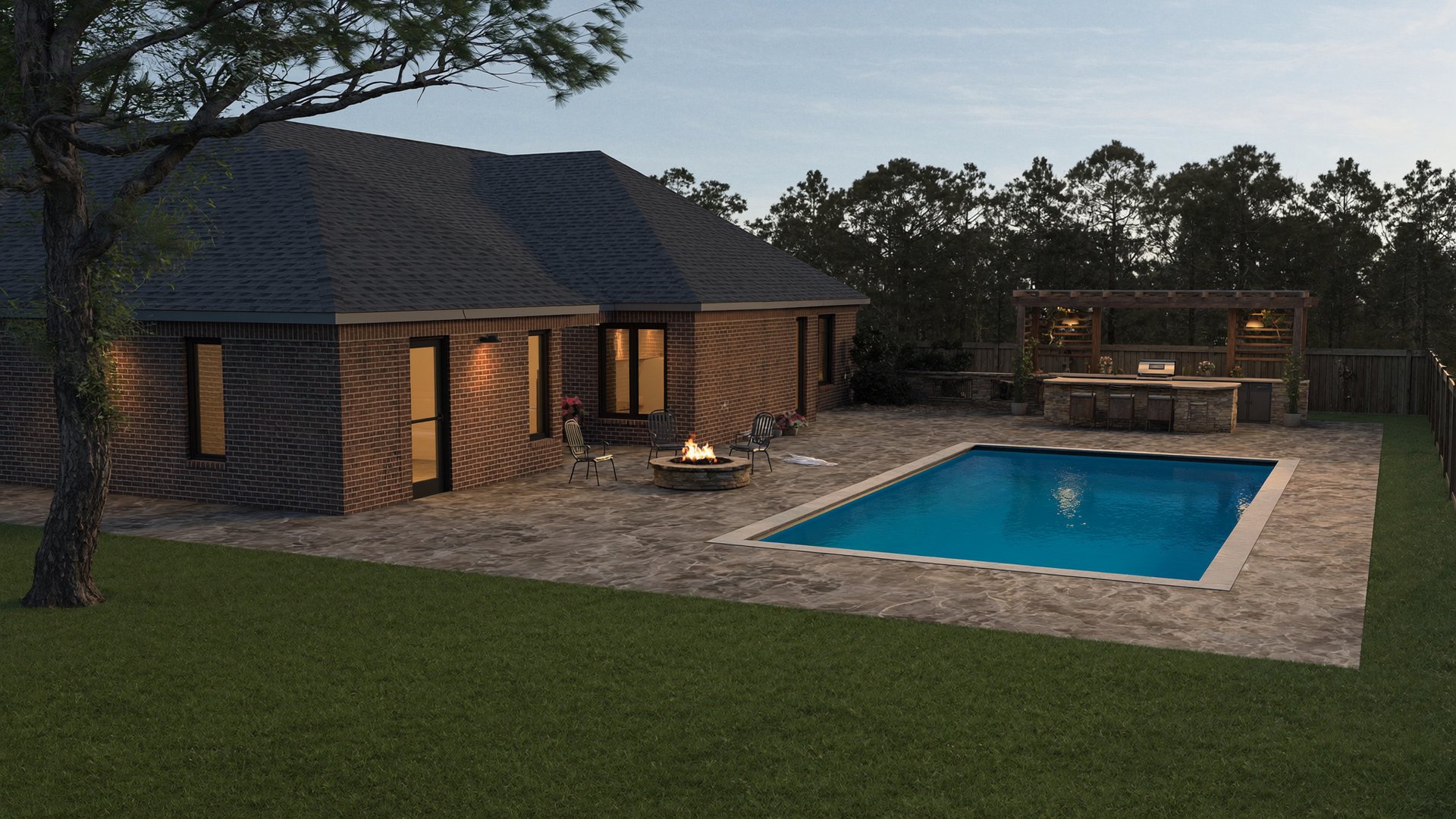 3D design render of transformed backyard