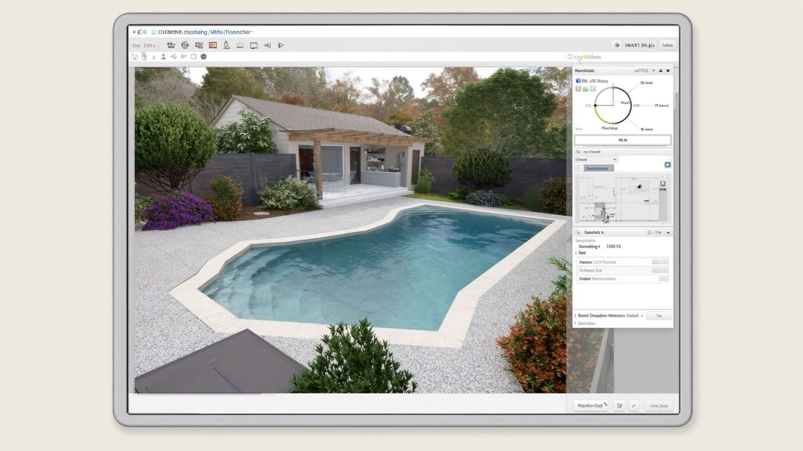3D backyard pool design rendering like the ones we review on a free Google Meet consult